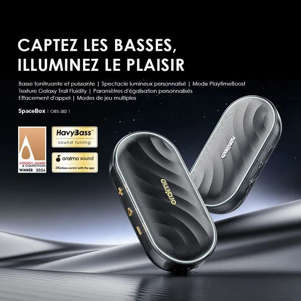 Enceinte Bluetooth SpaceBox - Oraimo - Autonomie 16h - Haut-Parleur 8W - Radio FM Intégrée + Slot MicroSD - Audio Portable